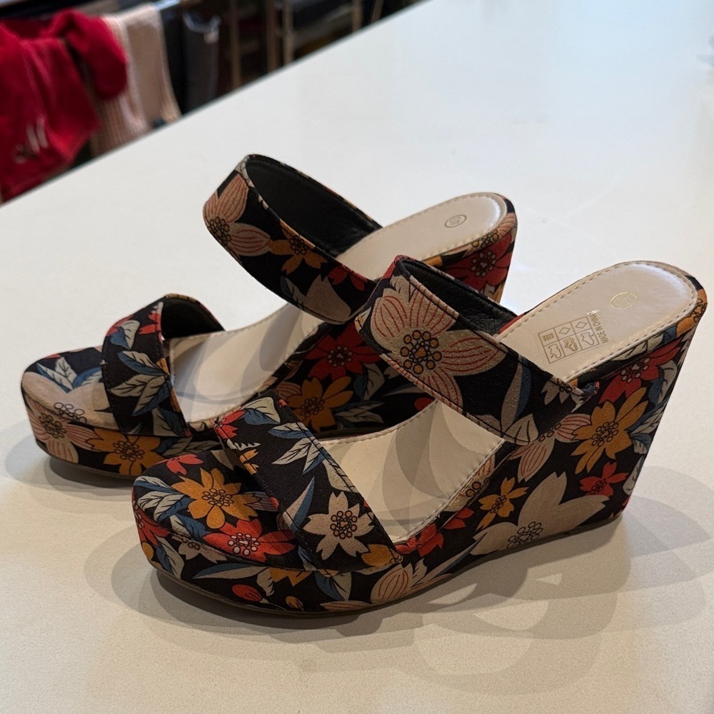 🆕 Temu Floral Print Platform Wedge Sandals, Size 40, 8.5 Woman’s - Picture 4 of 10